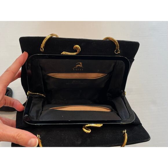 VTG Koret Black Kid Suede Evening Clutch/Purse with Mini Coin Purse, Gold Chain - Picture 7 of 11